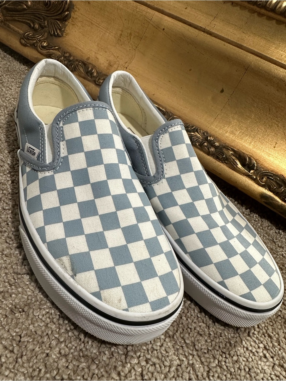 New Vans Slip On Color Theory Sneakers White Gray Checkerboard Size 7.5